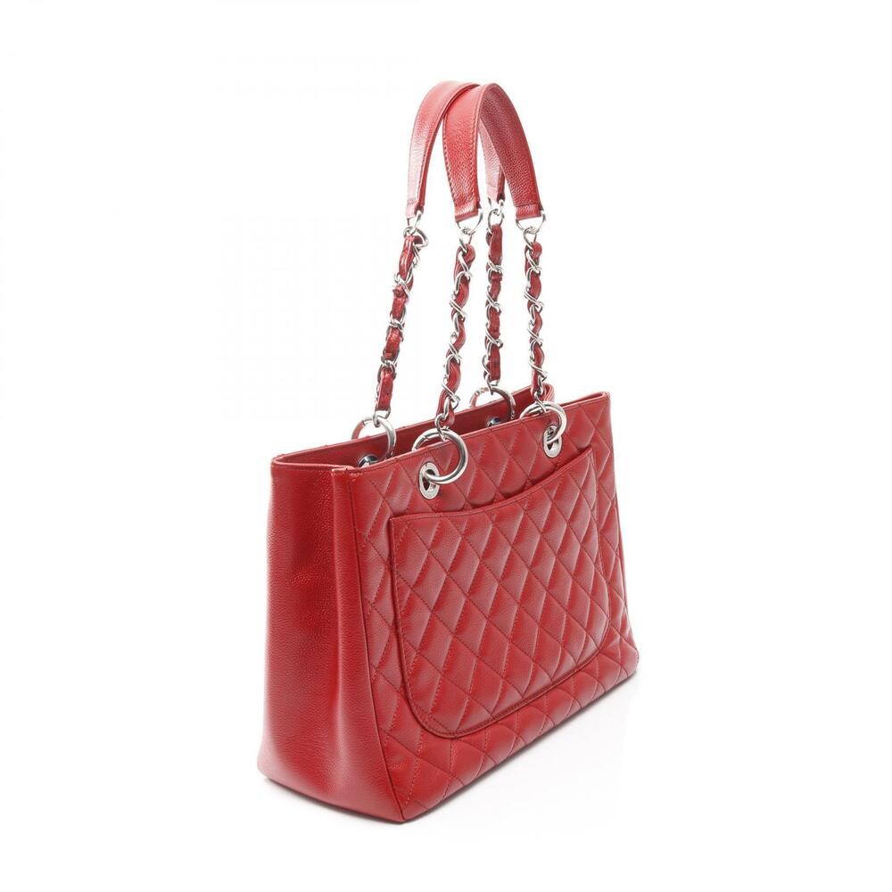 Chanel GST Grand Bag Leather Matelasse Shopping Red Calfskin Tote Red